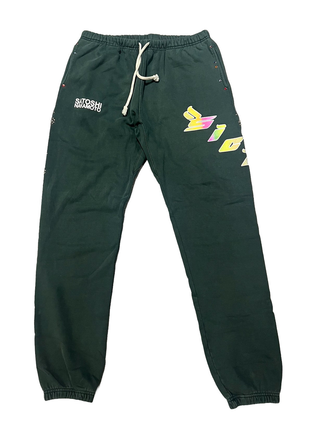 Satoshi Nakamoto x Sicko 'Green' Studded Sweatpants