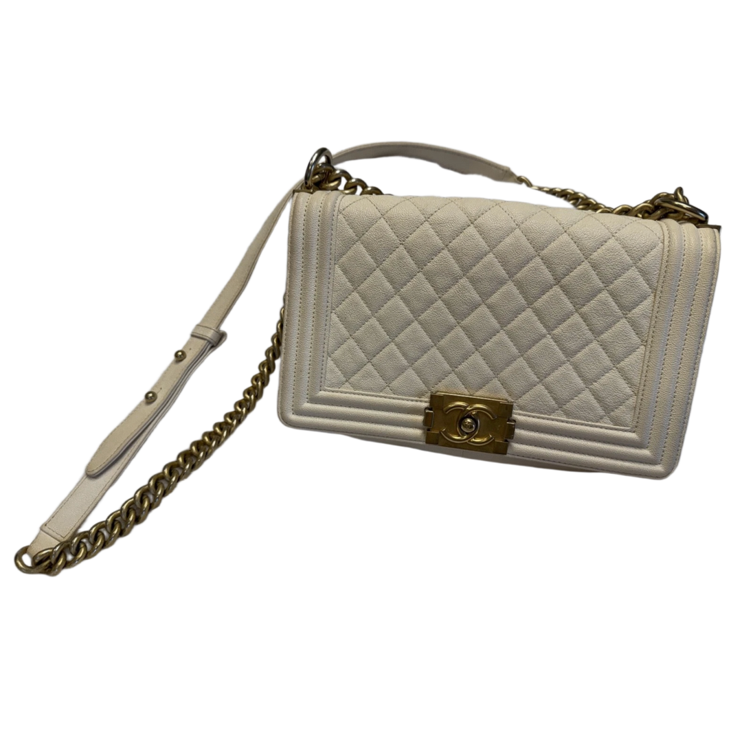 Chanel Caviar 'Ivory' Quilted Caviar Medium Boy Flap Bag
