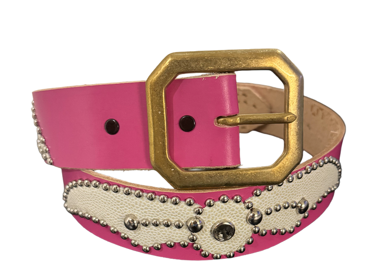 Studded 'White Leather Spider Gem' Pink Belt