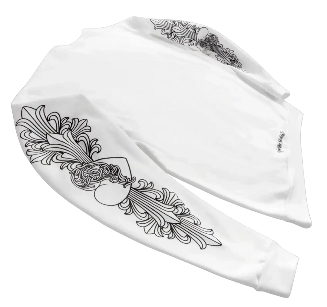 ◆CHROME HEARTS◆LOVE YOU SACRED FLORAL HEART CREWNECK WHITE Chrome Hearts 'Love You' Floral Heart White Crewneck