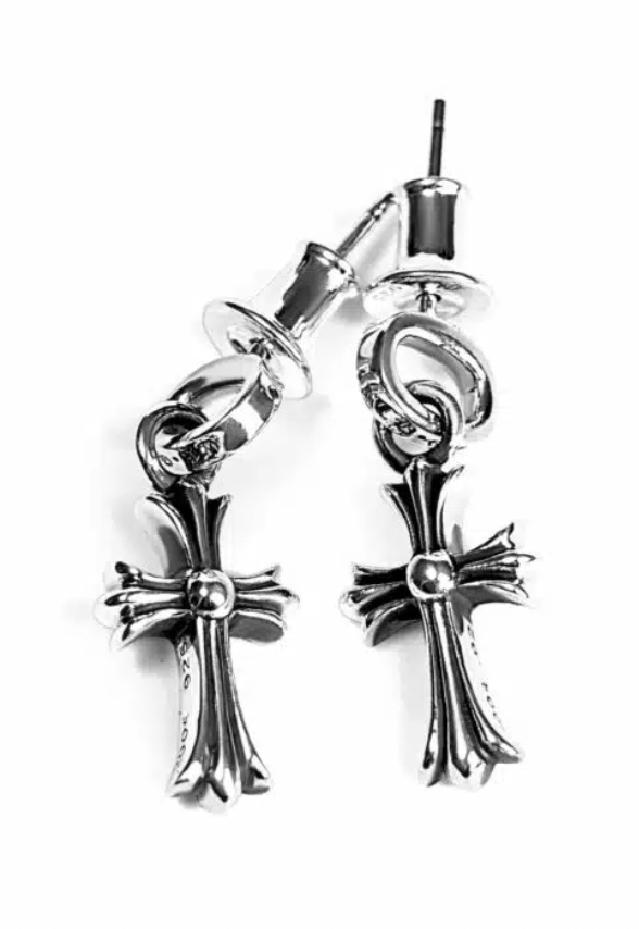 Chrome Hearts 'Babyfat' Dangling Cross Silver Earrings