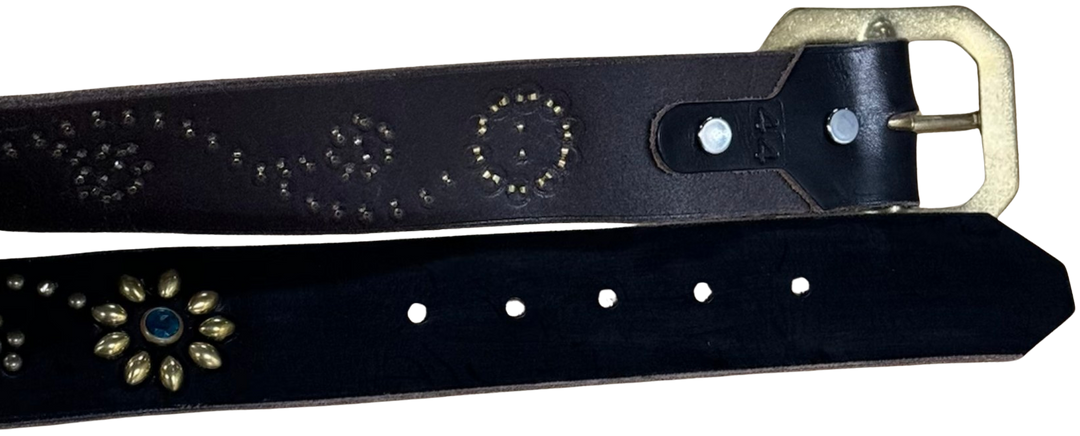 Studded 'Red Gem Flowers' Harley Davidson Belt