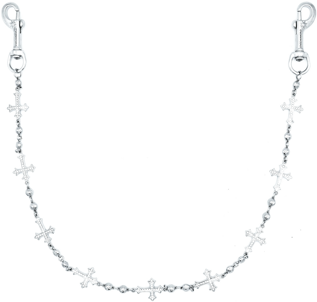 Starchain World 'White' Silver Cross Wallet Chain