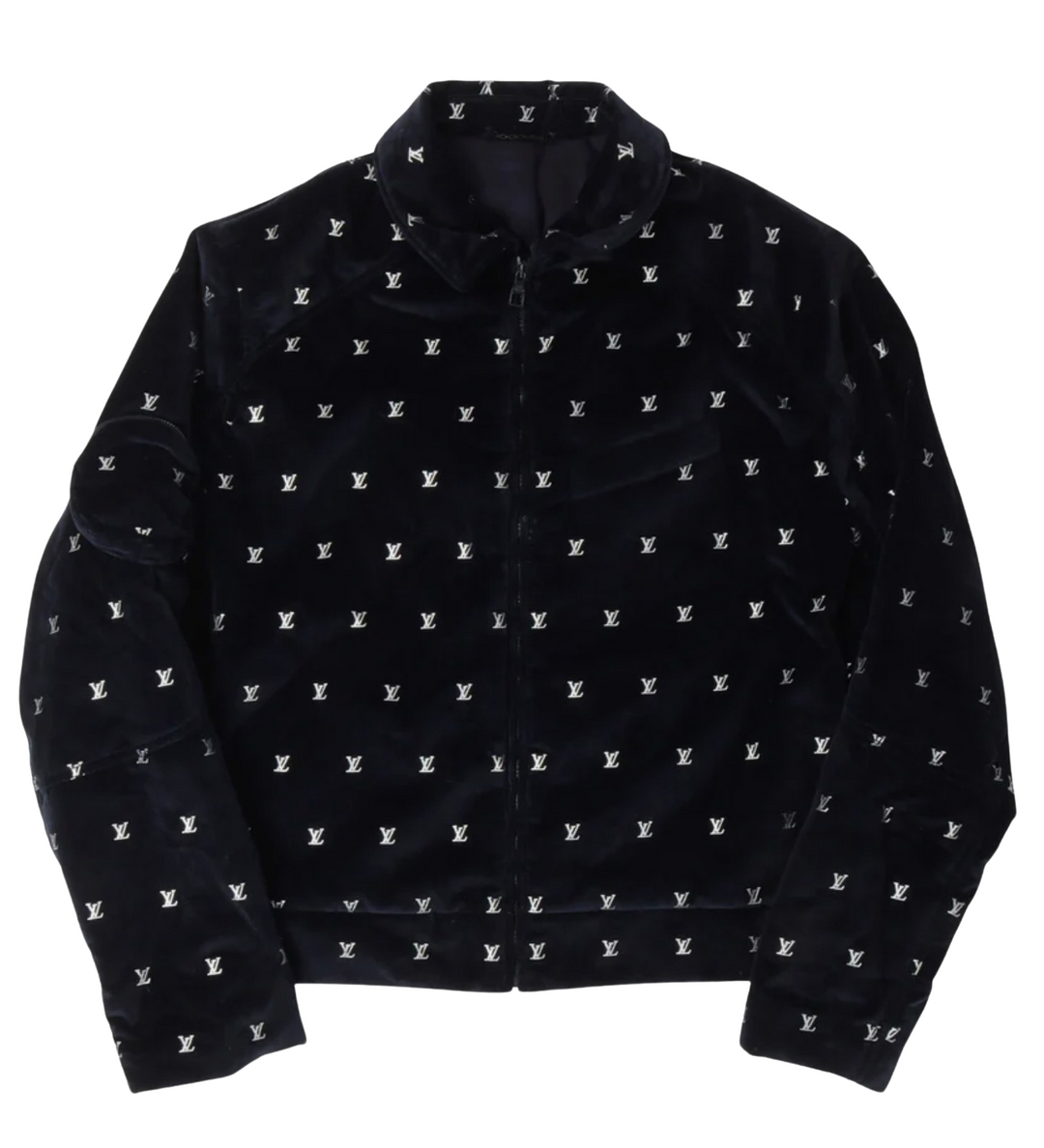 Louis Vuitton Monogram Navy Blue Velour Zip Up Jacket