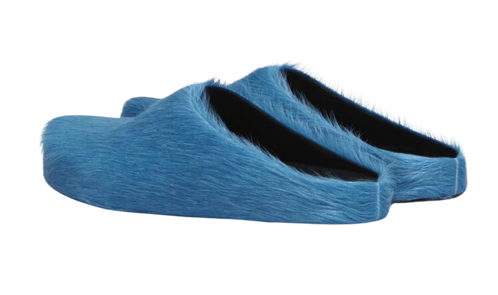 Marni 'Blue' Long Hair Sabot Slippers