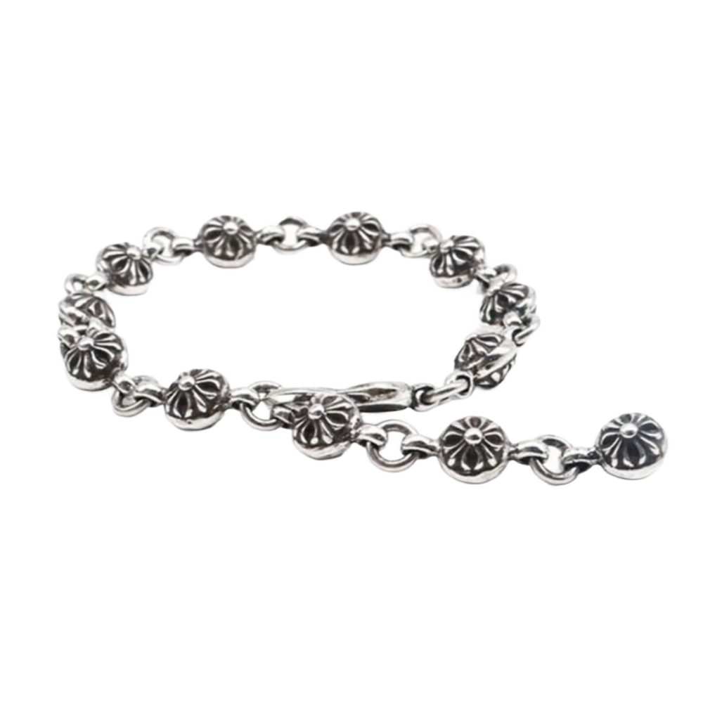 Chrome Hearts 'Silver Cross Ball' 12 Link Bracelet