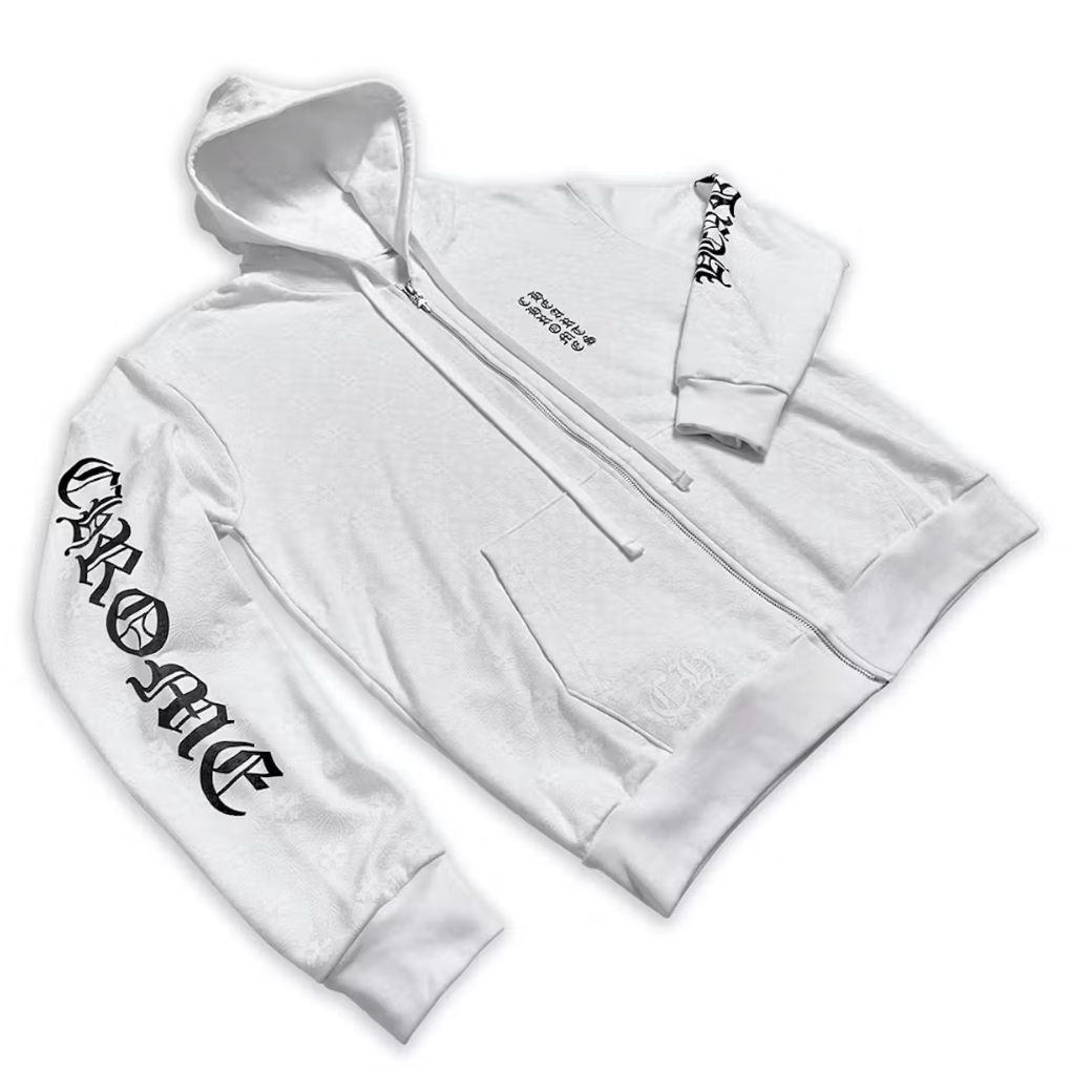 Chrome Hearts 'White Monogram Cross' Zip Up Hoodie