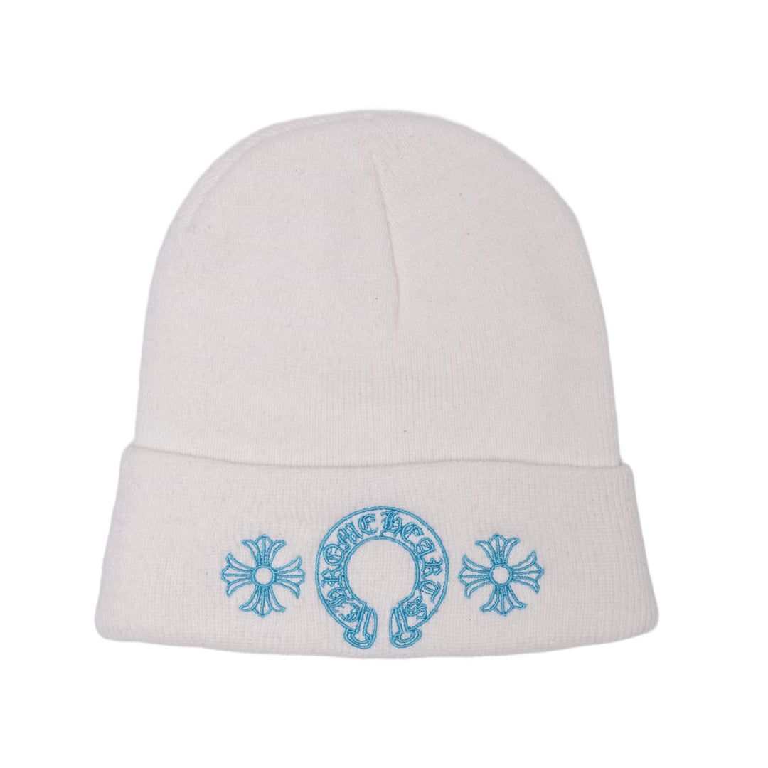 Chrome Hearts 'Blue Horseshoe' Miami Exclusive White Beanie