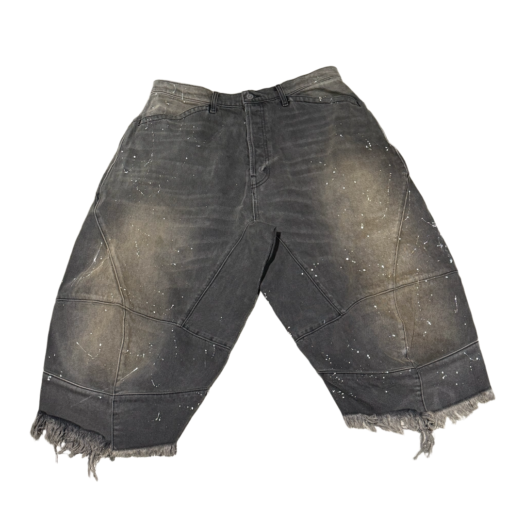 Satoshi Nakamoto 'Distressed Paint' Long Jean Shorts