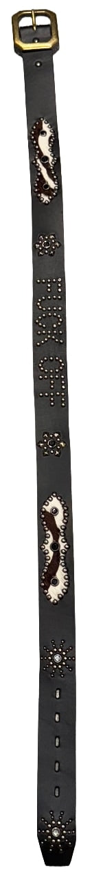Studded 'White Brown Pony Hair/Fuck Off' Black Belt