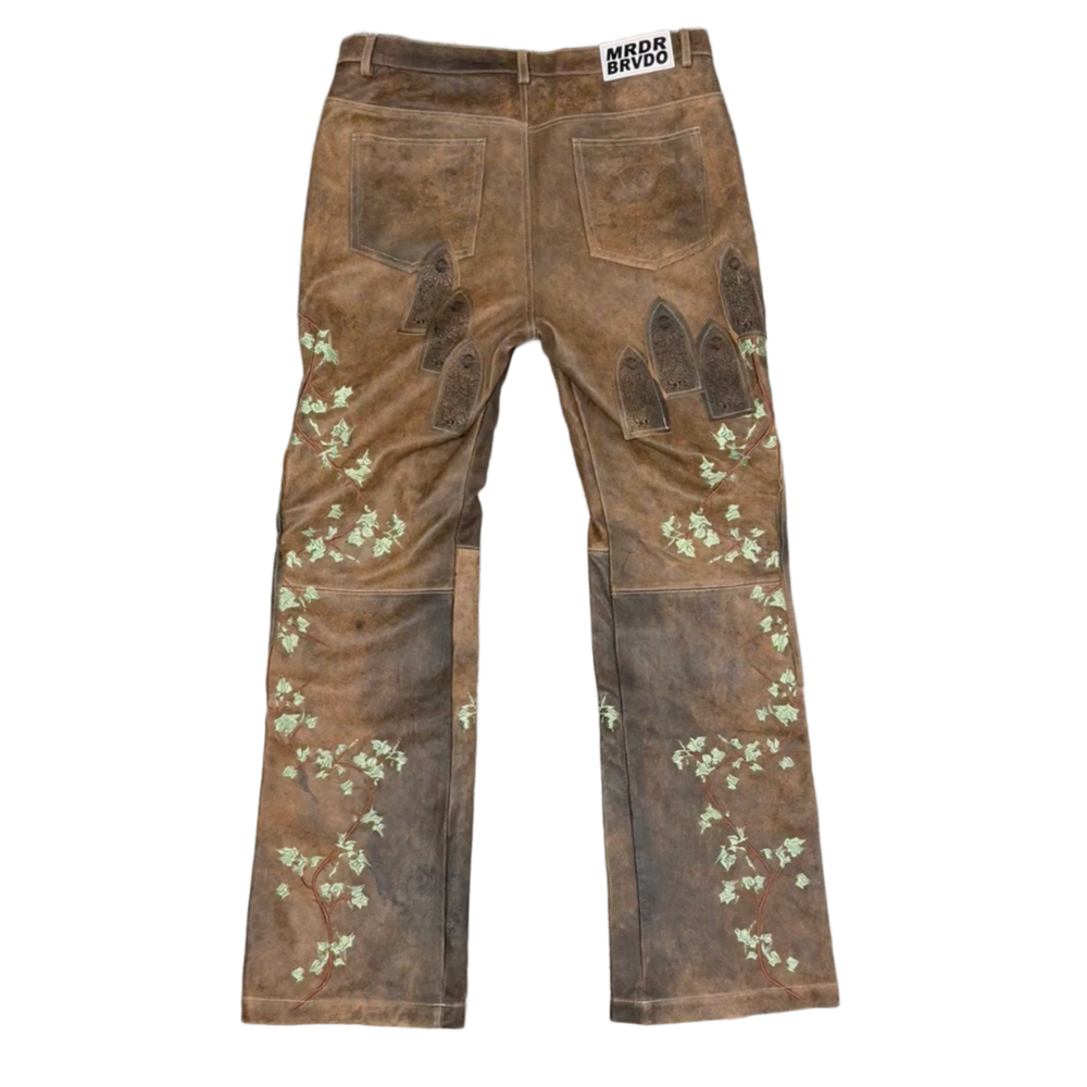 Who Decides War 'Brown Garden & Glass Patched' Leather Pants