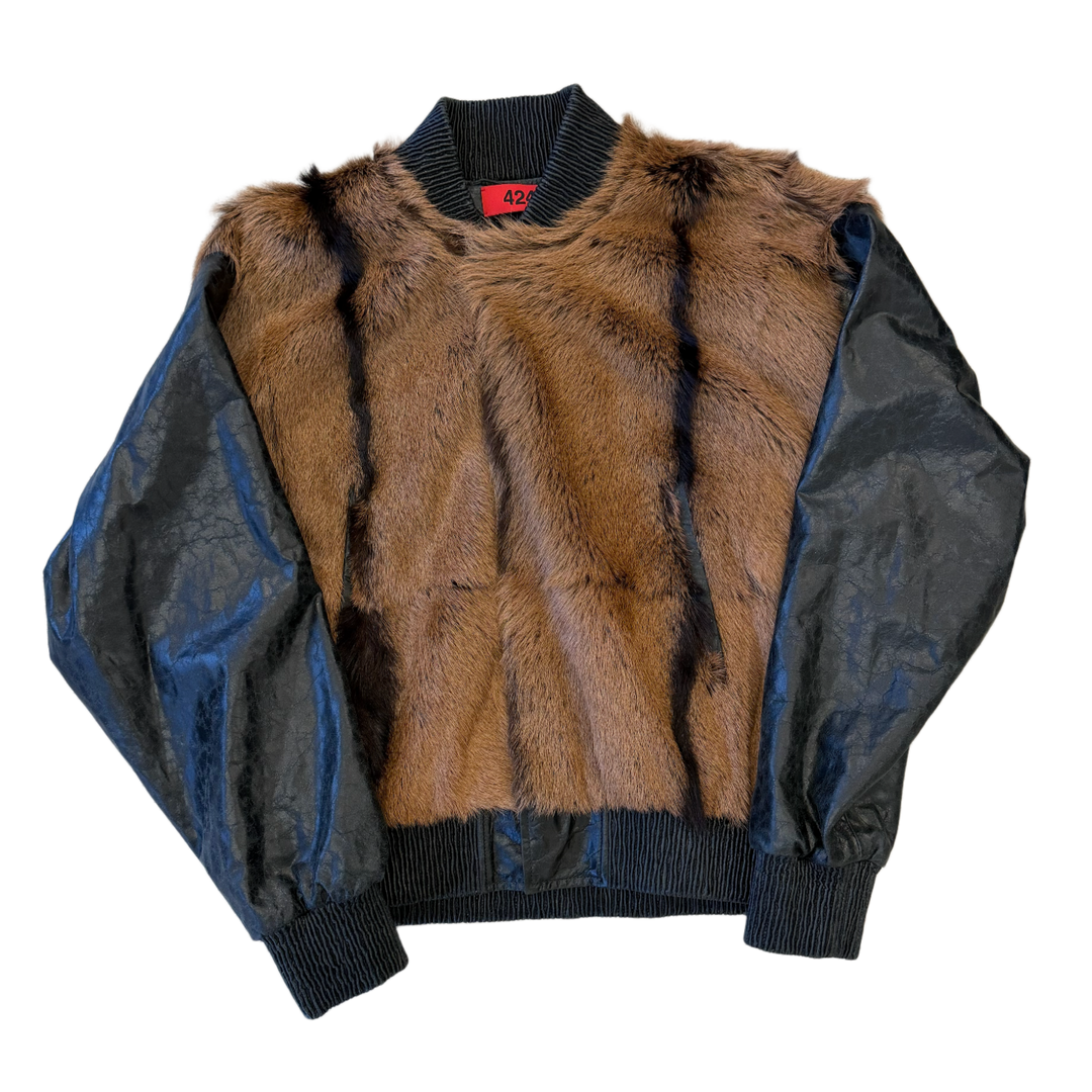 424 'Brown' Striped Goat Hair Bomber Jacket