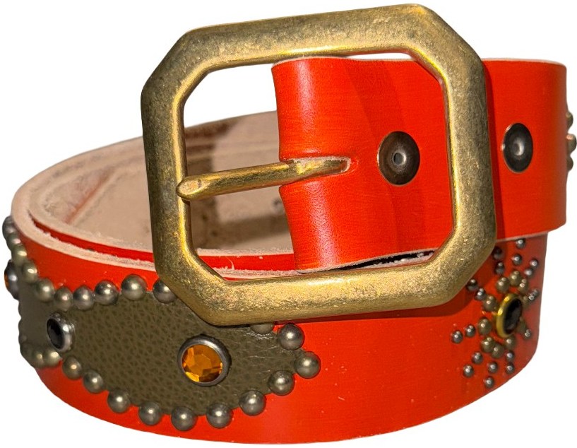 Studded 'Orange/Black Gem Snakeskin' Orange Belt