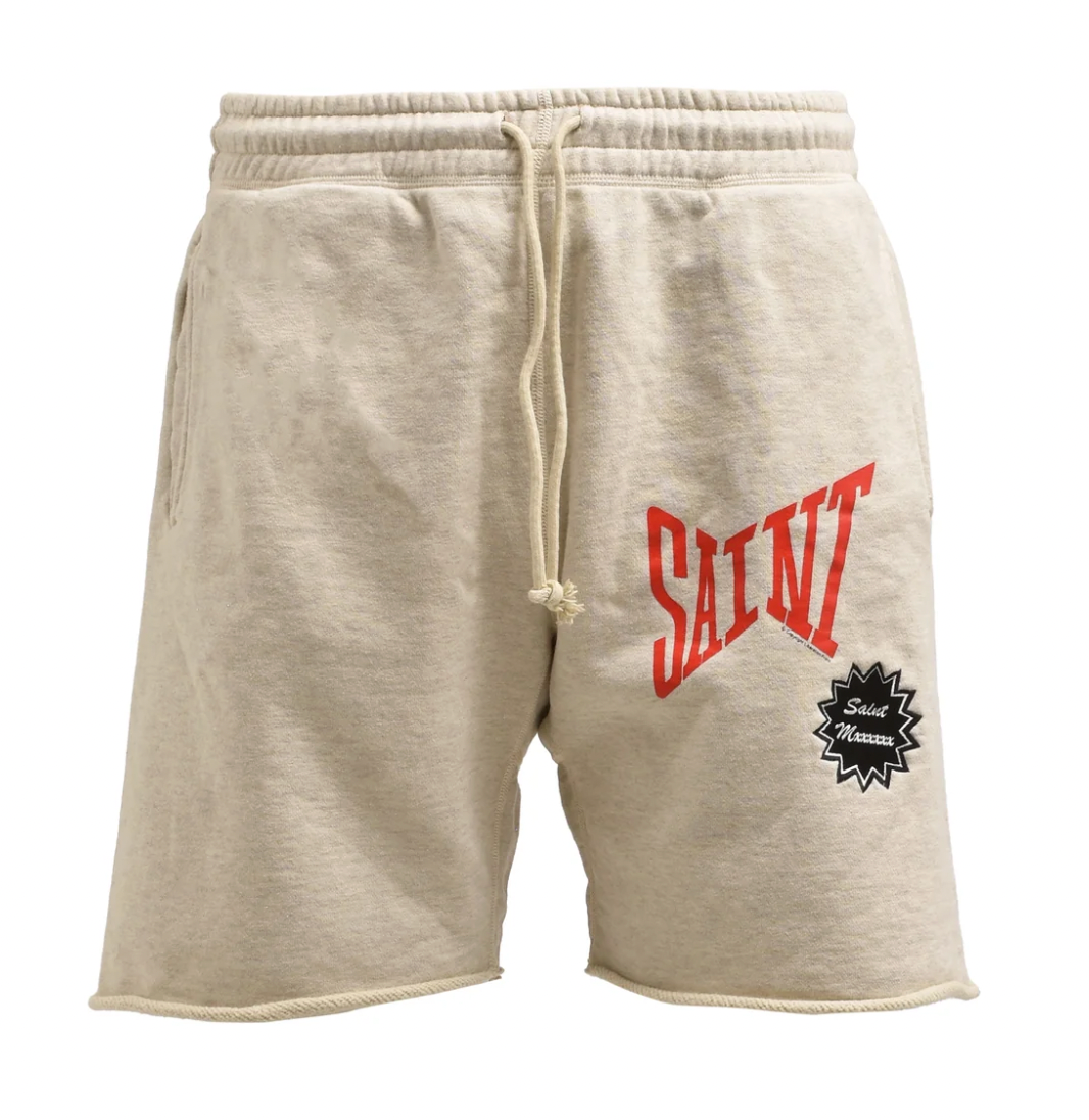 Saint Michael 'MX6' Black Logo Tan Sweat Shorts