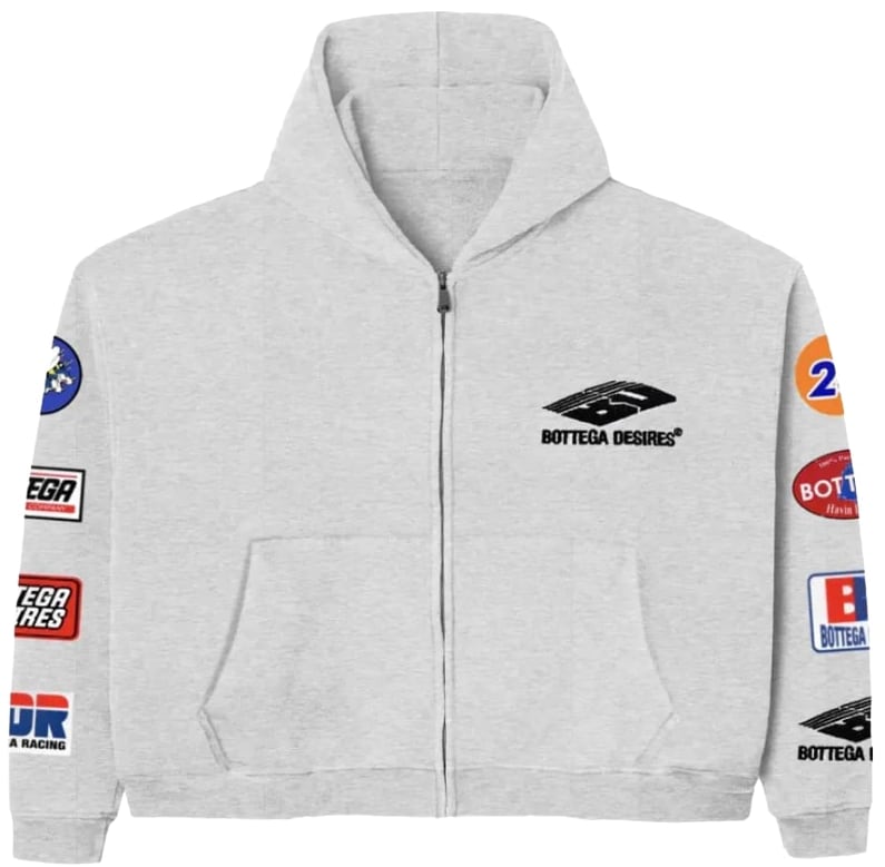 Bottega Desires 'Patches' Grey Zip Up Hoodie