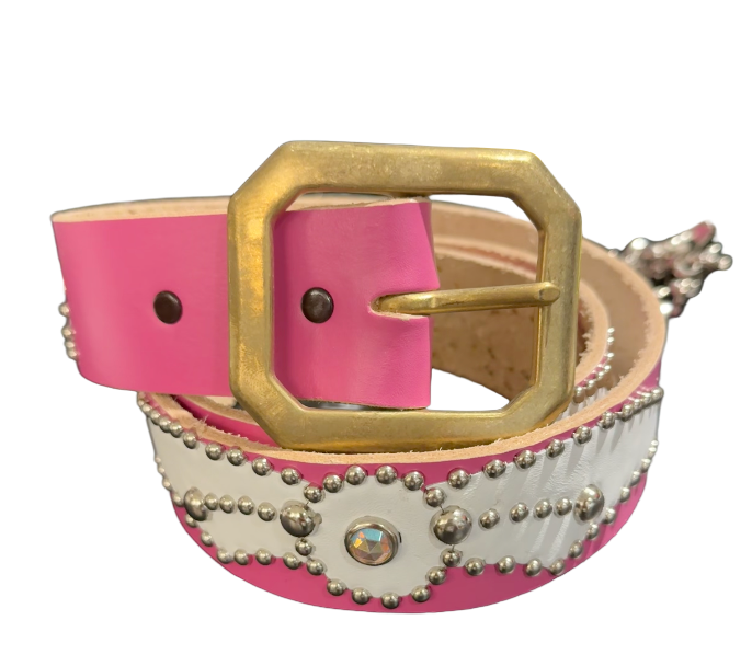Studded 'White Leather Spider Gem' Pink Belt