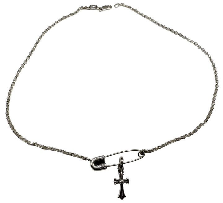 Chrome Hearts Silver 'Safety Pin and Diamond Cross' 15.5in Chain Necklace