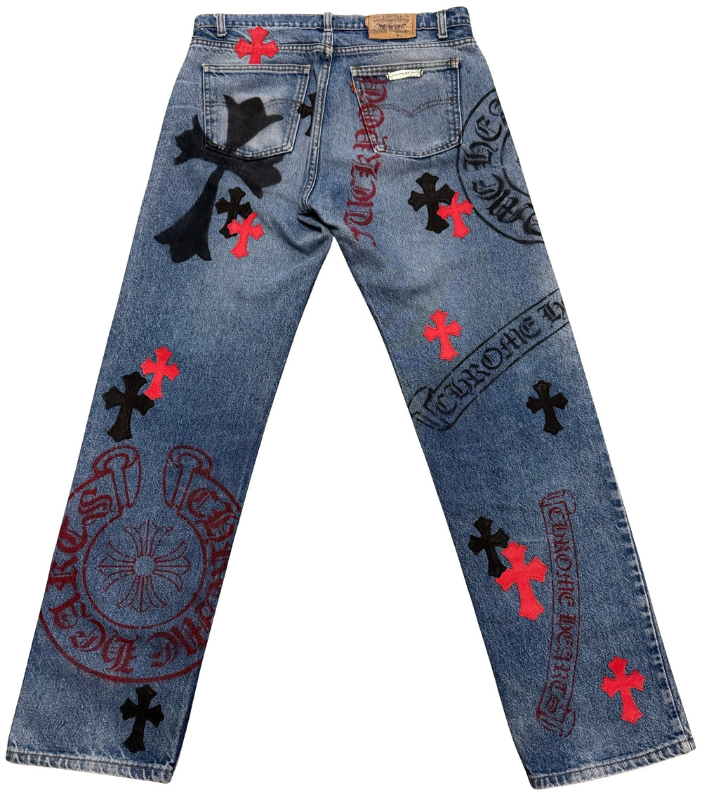 Chrome Hearts 'Stencil' Black/Red Cross Patch Jeans