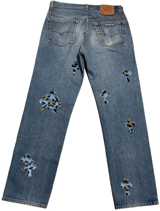 Chrome Hearts 'Blue/Black Print' Crosspatch Jeans