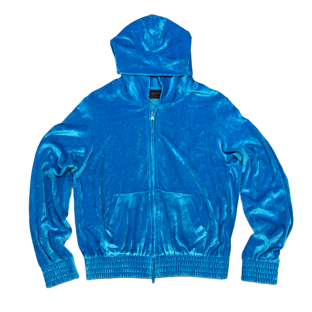 Balenciaga 'Sky Blue' BB Paris Icon Velvet Zip Up Hoodie