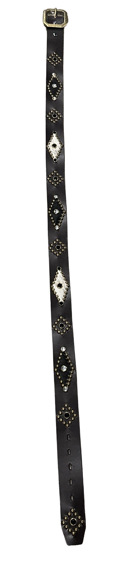 Studded 'White/Black Calf Skin' Dark Brown Belt