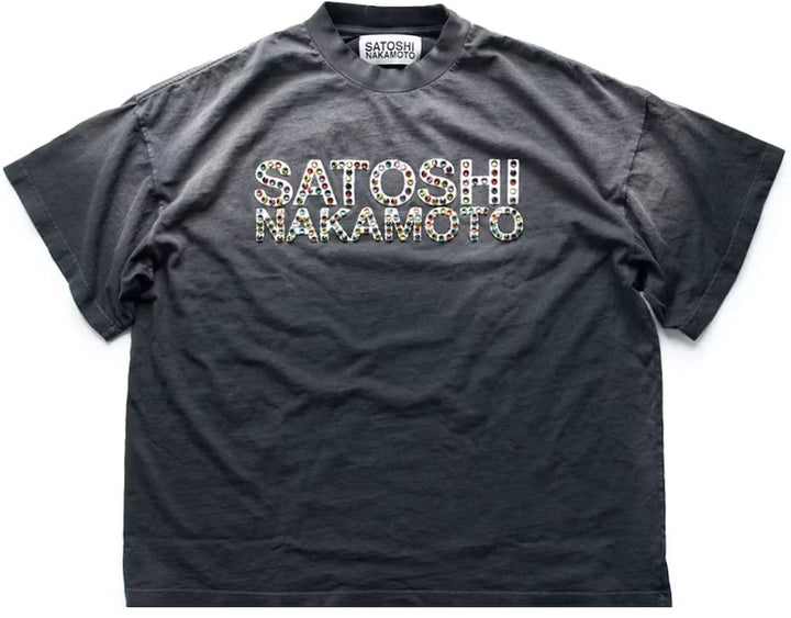 Satoshi Nakamoto 'Studded Logo' Black Tee