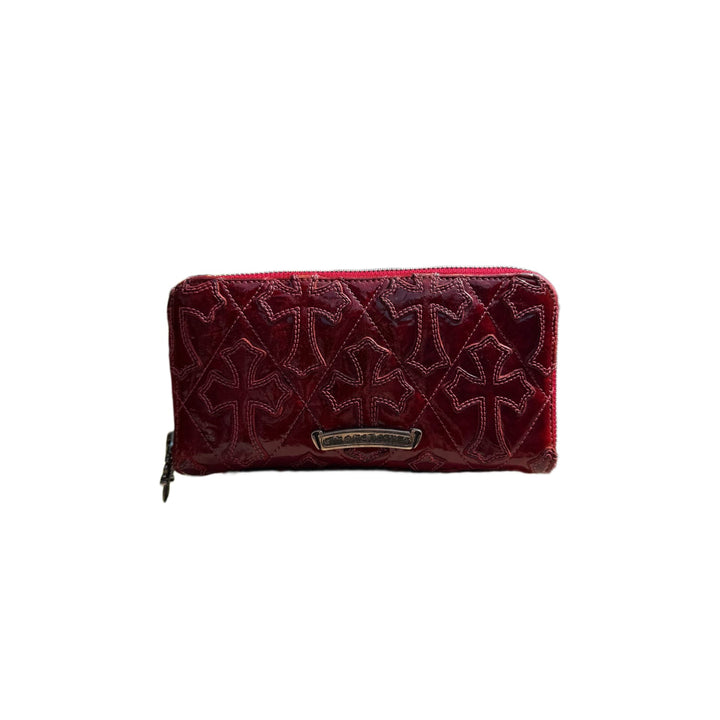 Chrome Hearts 'Red' Patent Leather Cross Patch Long Zip Wallet