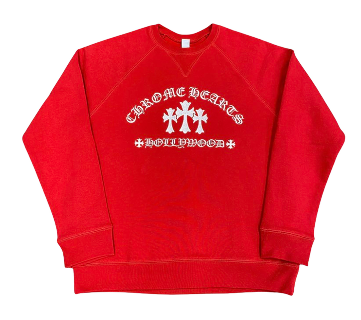 Chrome Hearts 'Triple Cross' Embroidered Red Crewneck