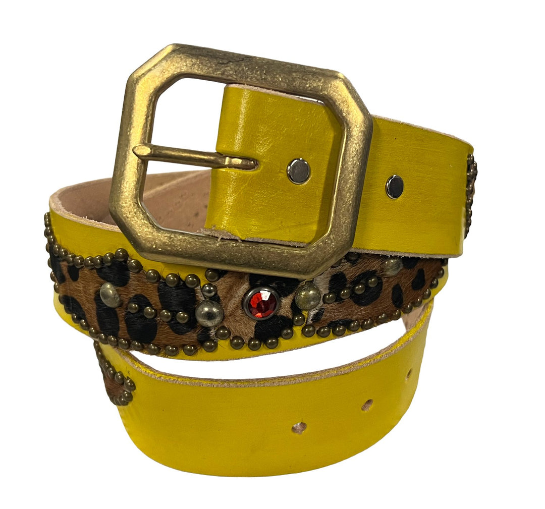 Studded 'Leopard Print' Yellow Belt