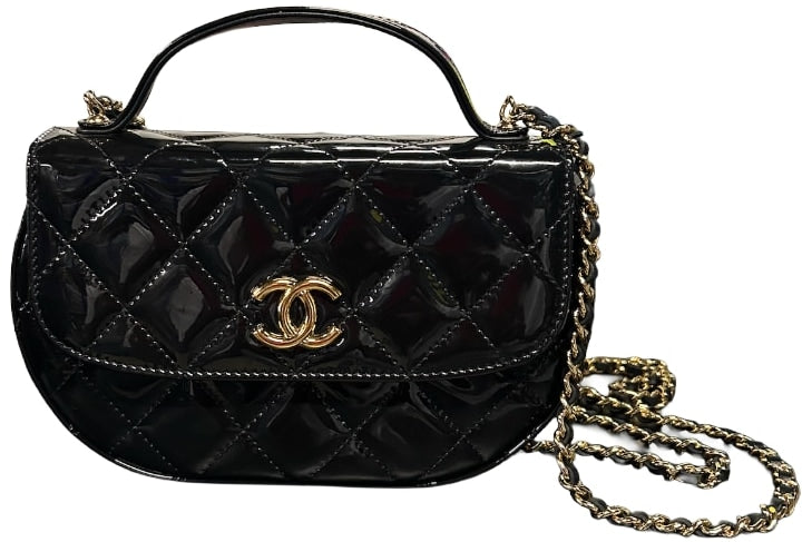 Chanel 'Mini CC' Quilted Patent Leather Clutch