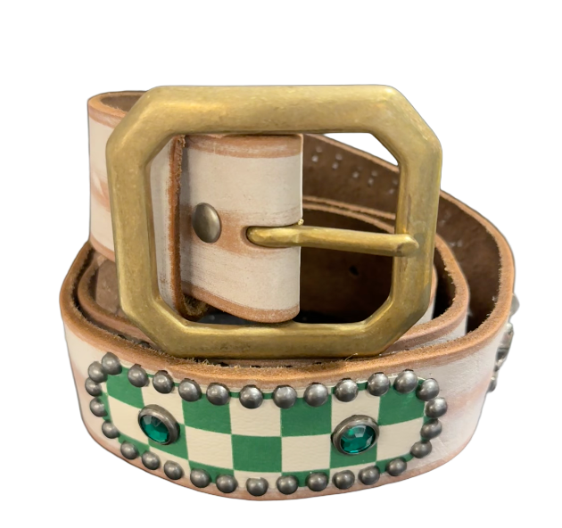 Studded 'Green Checkered Sun Gem' Salmon Belt