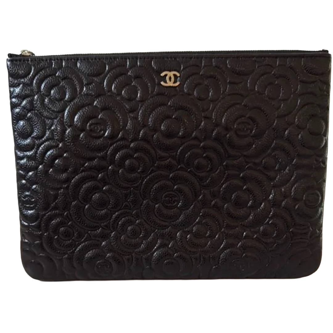 Chanel 'Black Quilted' Camellia Clutch Bag
