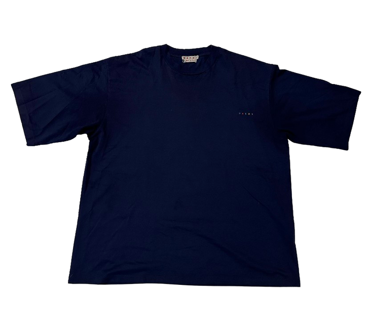 Marni Navy Embroidered Logo Flower Tee