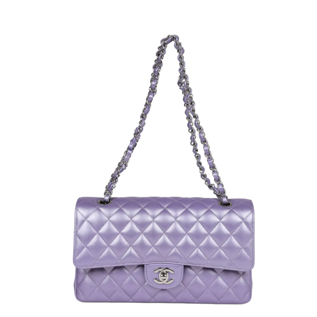 Chanel Classic Medium 'Purple Metallic' Double Flap Lambskin Bag