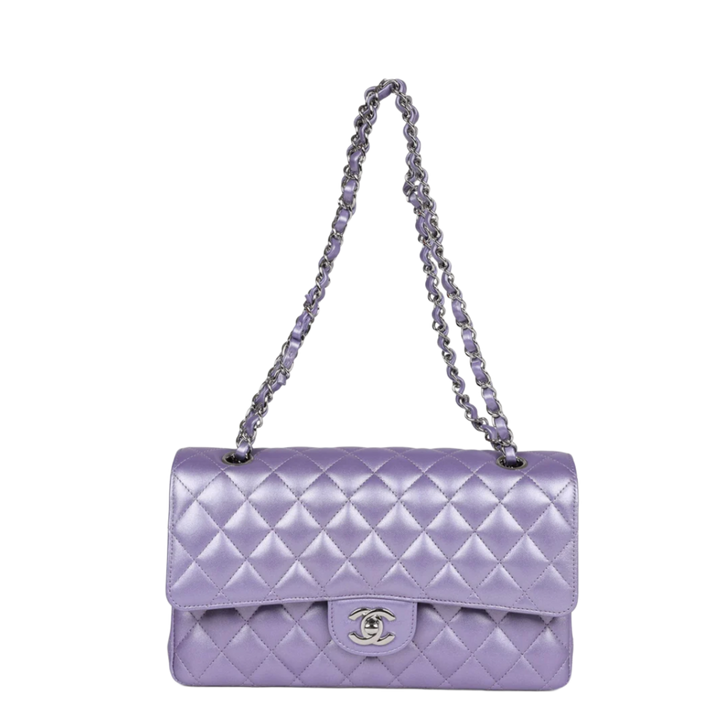 Chanel Classic Medium 'Purple Metallic' Double Flap Lambskin Bag