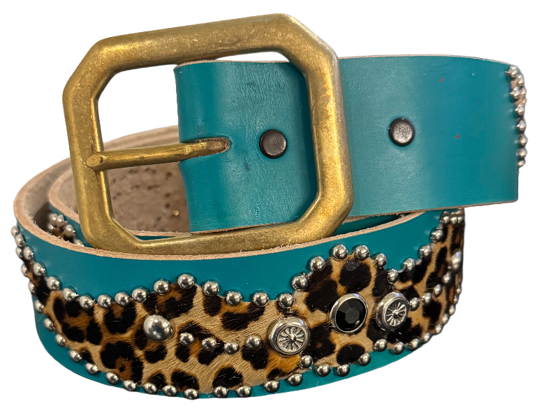 Studded 'Cheetah Hair' Spider Gem Teal Belt