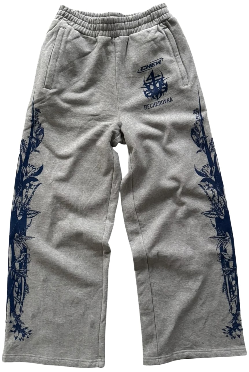 Chew Forever 'Blue Floral' Grey Sweatpants