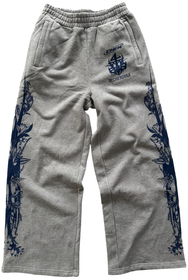 Chew Forever 'Blue Floral' Grey Sweatpants