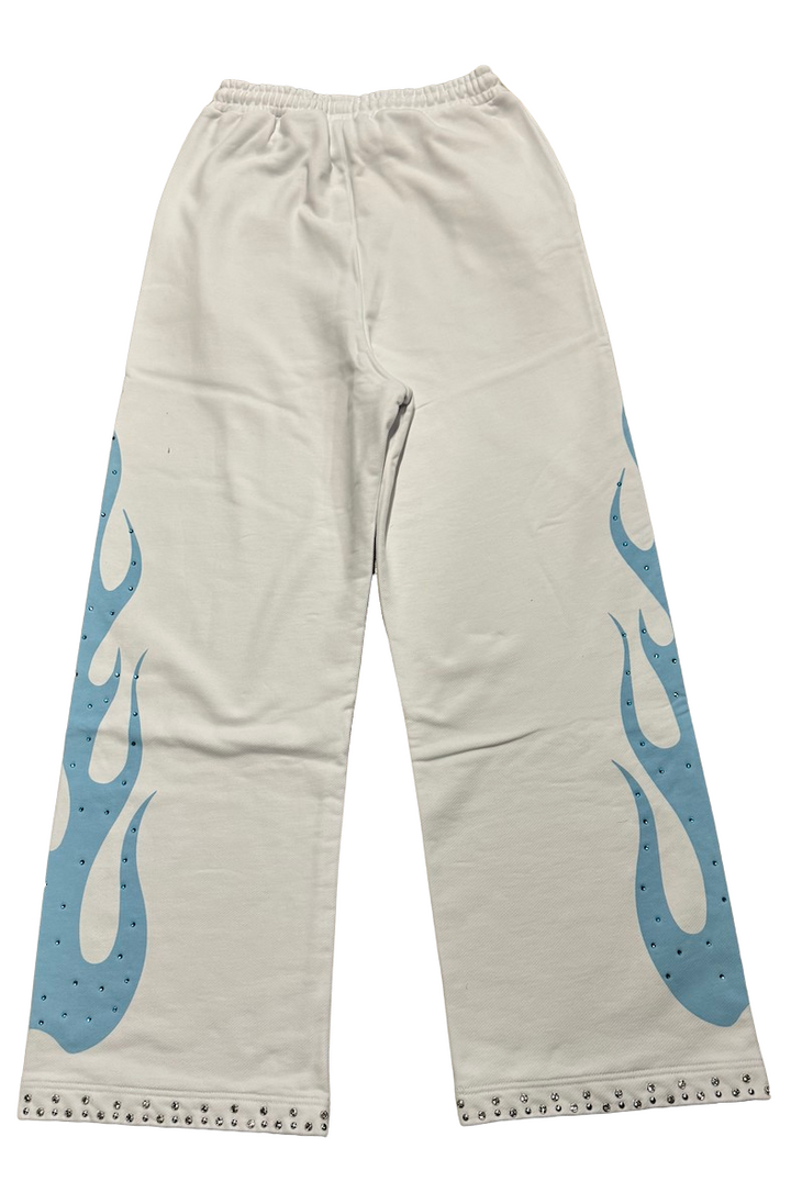 Murd333r.fm 'Chop333r' White Gemstone Flare Sweats