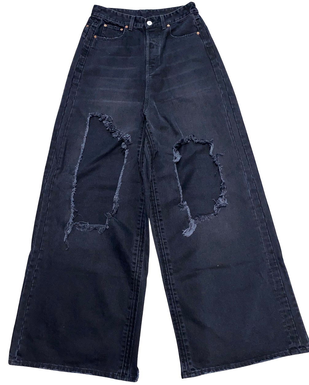 Vetements 'Distressed' Black Flare Oversized Jeans