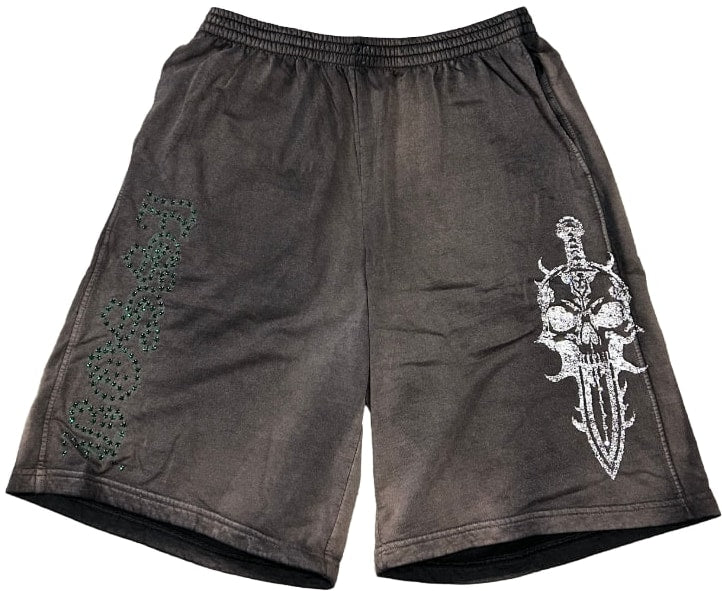 Bossi 'White/Green Dagger' Rhinestone Sweatshorts