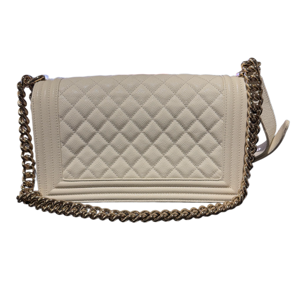 Chanel Caviar 'Ivory' Quilted Caviar Medium Boy Flap Bag