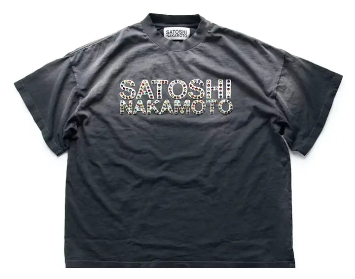 Satoshi Nakamoto 'Studded Logo' Black Tee