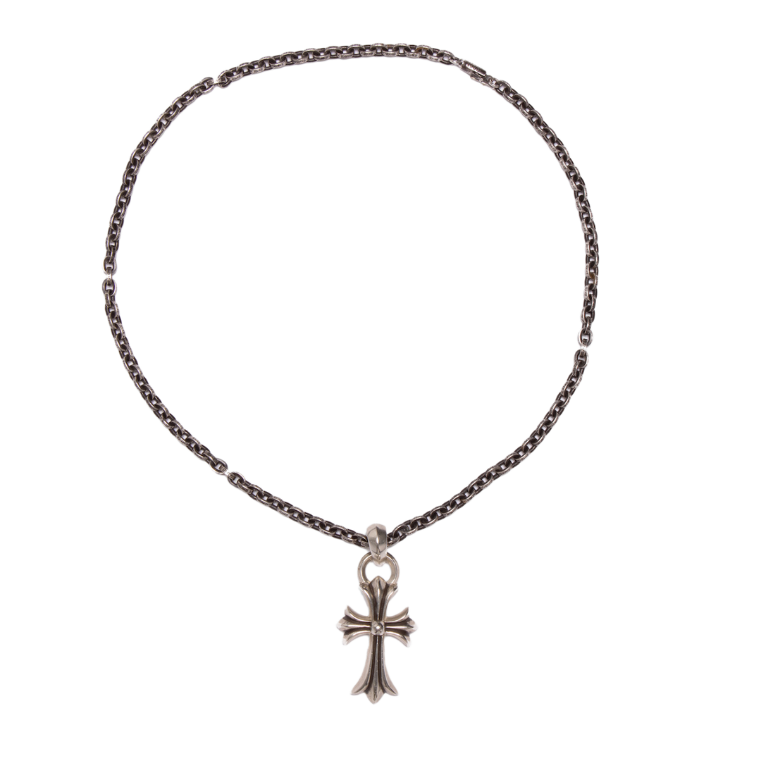 Chrome Hearts 'Cross Pendant' 12in Silver Paper Chain Necklace