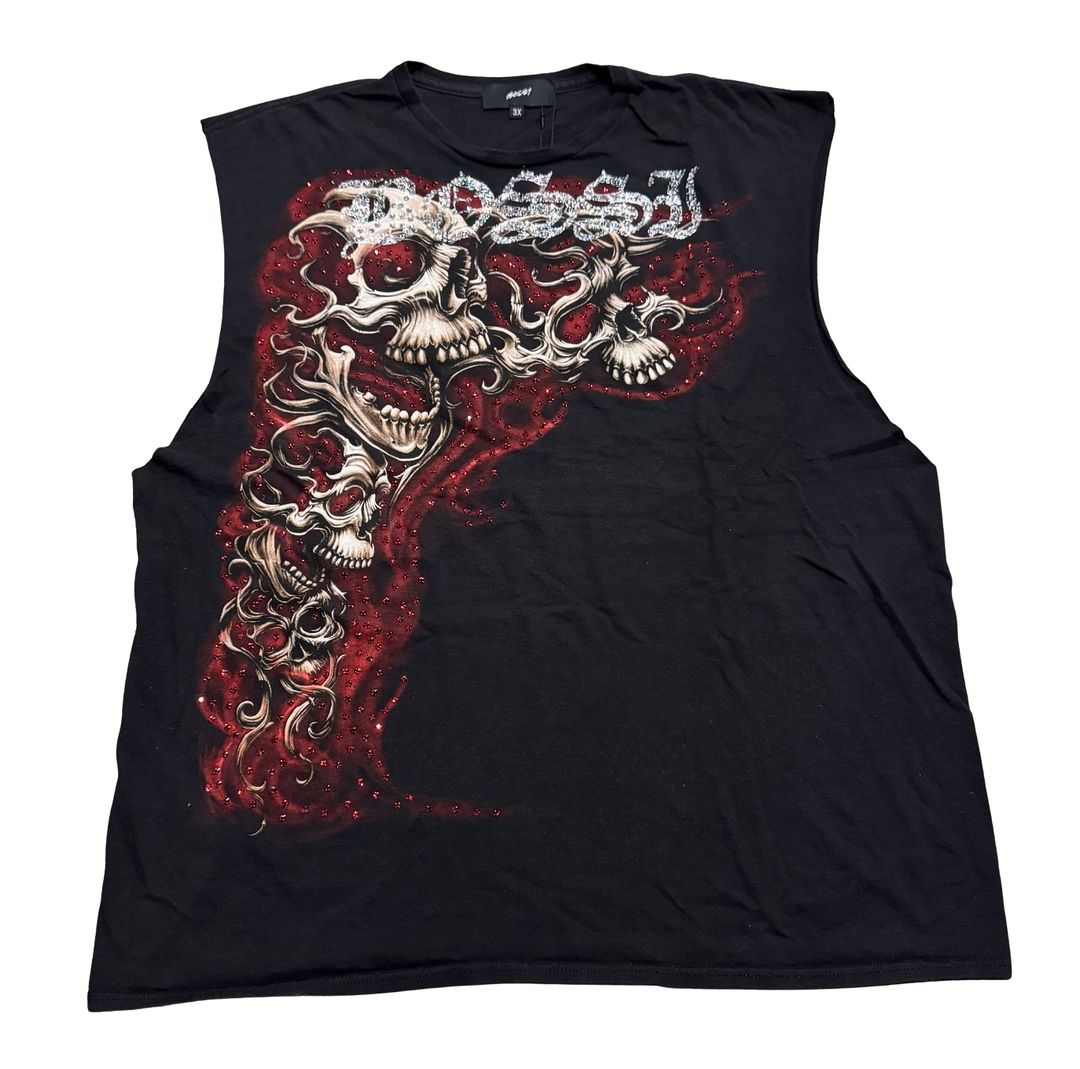 Bossi 'Skulls in Smoke' Vintage Rhinestone Cutoff Tee