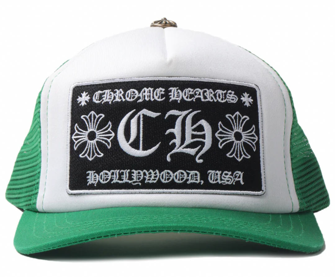 Chrome Hearts CH Hollywood Green/White Trucker Hat