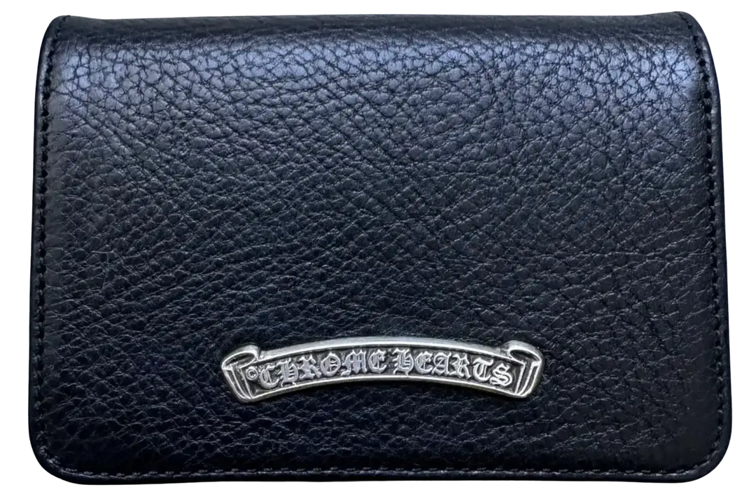 Chrome Hearts 'Scroll' Black Leather Card Holder