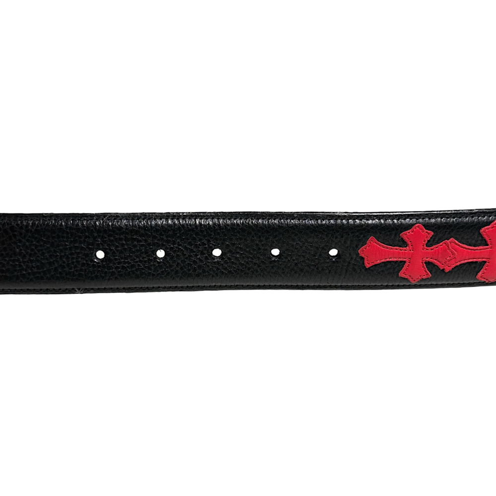 Chrome Hearts 'Red' Leather Cross Patch Cemetery Belt Strap