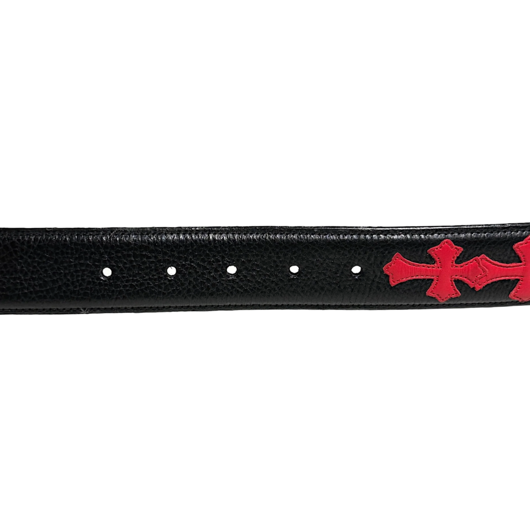 Chrome Hearts 'Red' Leather Cross Patch Cemetery Belt Strap