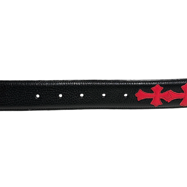 Chrome Hearts 'Red' Leather Cross Patch Cemetery Belt Strap
